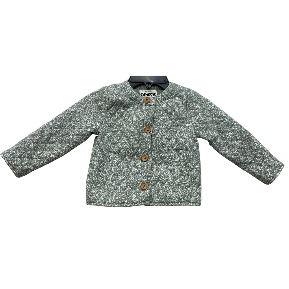OshKosh Bgosh Girls‎ 2T Sage Green Floral Quilted Jacket Button Front Barn Coat